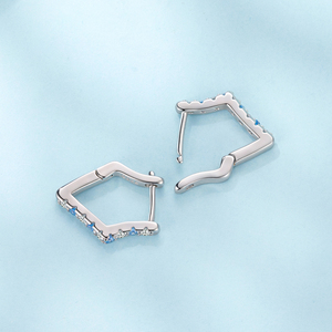 Boucles d'oreilles créoles en argent sterling 925 avec zircons bleus et motif géométrique étoilé pour femme, bijoux tendance, cadeau SCE2007 - Product Image 4