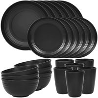 Ensemble de 24 assiettes et bols incassables pour 6 personnes, service de vaisselle noir pour camping, camping-car et appartement