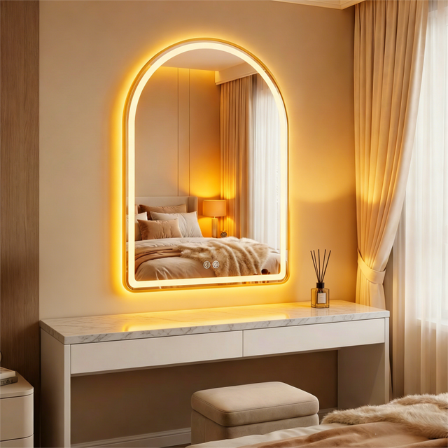 Kingstin Arched LED Bathroom Mirror Anti-Fog Smart Vanity Mirror 3-Color Dimmable Wall Mounted Bluetooth Music