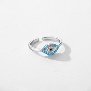 Anello <span class=keywords><strong>Nuziale</strong></span> Moderno in Argento Sterling con Zirconia Blu, Simbolo di Protezione, Fascia Regolabile in Argento Massiccio, Stile Cristiano - Product Image 3