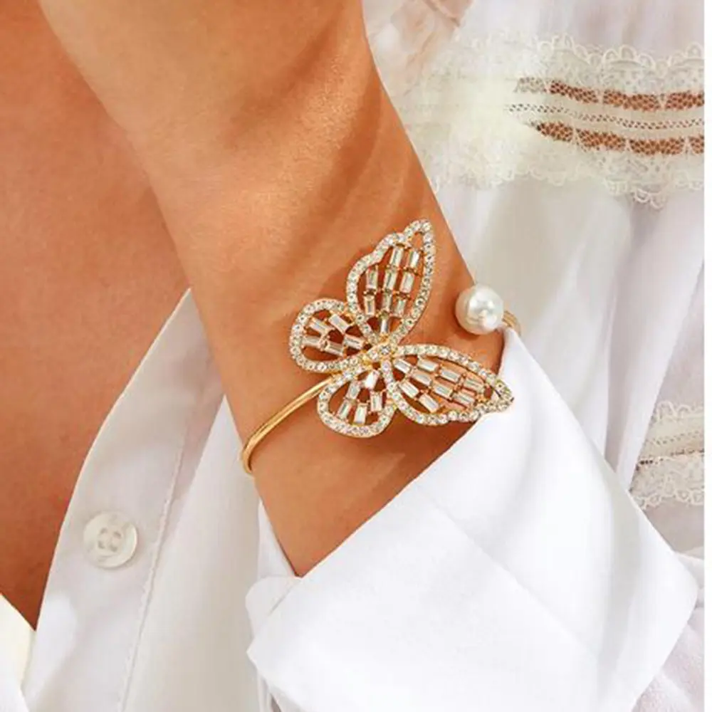 Braccialetti di gioielleria raffinata con strass di cristallo braccialetti con polsino a farfalla con diamanti colorati placcati in oro braccialetto di moda regolabile