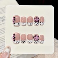 TSZS Faux ongles courts à presser faits main, style French, avec motifs floraux 3D, zèbre, vache, strass et breloques pour nail art, réutilisables, vente en gros