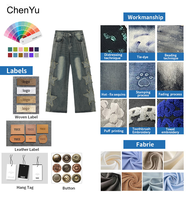 Jeans larges noirs personnalisables OEM ODM pour hommes, effet usé, patchwork étoile, pantalon baggy en denim, streetwear, hip hop, Y2K rétro