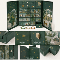Boîte de calendrier de l'avent vide personnalisée de 24 jours, en forme de livre vert, en carton rigide magnétique, emballage cadeau de compte à rebours de Noël
