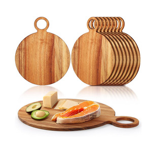 Planche à découper en bois d'acacia ronde 25x25cm avec poignée pour servir viande et pain - Product Image 1