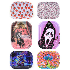 USA Stock 18x14cm Rolling Tray Mixed Styles Colorful Pattern Metal Tray For Smoking Accessories Storage - Product Image 3