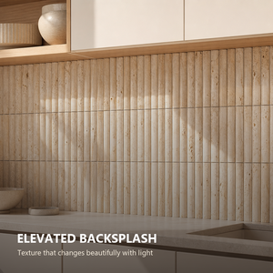 Beige Travertine Fluted Mosaic <strong>Tile</strong> 3D Convex Natural Stone Mesh-Backed <strong>Wall</strong> <strong>Tile</strong> For Bathroom Kitchen Hotel - Product Image 6