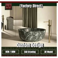 Baignoire en marbre gris foncé à profil bas GOLDKING, style moderne, avec veines blanches, sur mesure OEM