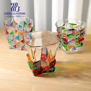 新款雕刻玻璃不倒翁带手绘威士忌玻璃杯300毫升餐具装饰玻璃器皿酒具带礼品杯
