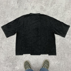 เสื้อยืดผู้ชายฮิปฮอปสะพายไหล่แนววินเทจเสื้อครอปผ้าตัดต่อผ้าคอตตอนคุณภาพสูงผ้าซักกรด100% - Product Image 2