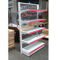 Étagère de supermarché à double face en grillage métallique, gondole réglable, présentoir de vente au détail robuste, personnalisable en usine