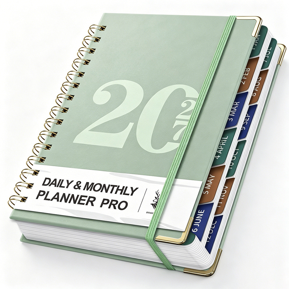 Agenda A5 verde de 27 páginas