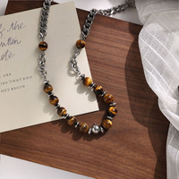 Colliers Mlluki rétro en acier inoxydable avec chaîne et perles en œil de tigre, style hip-hop, cadeau pour hommes, femmes et couples