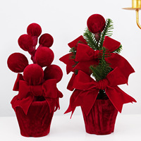 Boule de Noël en velours bordeaux, arrangement décoratif en pot pour vitrine, vente en gros