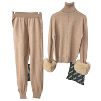 Ensemble de vêtements pour femme, manteau en cachemire et laine d'hiver et d'automne, col montant, tricoté, épais, chaud, ample, décontracté, vêtements d'extérieur