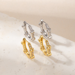 Boucles d'oreilles créoles en argent S925 avec zircon incrusté, couleur or, design rond, bijoux fins - Product Image 2