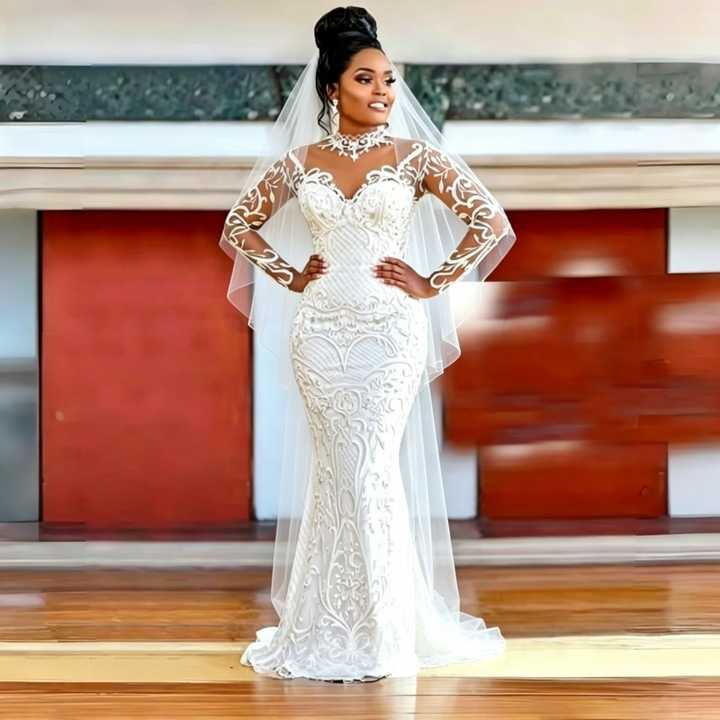 African Luxury Wedding Dresses Round Neck Wedding Gown New Design Mermaid Wedding Dresses