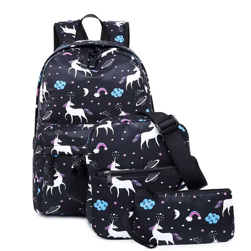 Middle school female unicorn children messenger bag pen bag three set backpacks school book bag