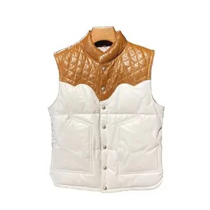 Winter New White check Genuine Leather Waistcoat Oil Wax Cowhide Sleeveless Jacket Unisex White duck down Vests