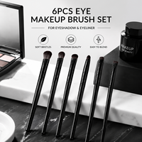 6 Buah Set Kuas Rias Mata Hitam Matte, Kuas Pencampur Eyeshadow Eyeliner, Bulu Lembut, Tidak Mudah Rontok, Alat Kecantikan Mudah Dibersihkan