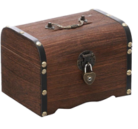 Coffre au trésor vintage en bois, verrouillable, pour rangement de pièces de monnaie, tirelire, coffre de rangement en bois pour cadeau et usage domestique
