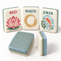 Jeu de tuiles de mahjong en acrylique américain avec motif de jardin zen et sac de transport pour des soirées de jeu éveillantes, idéal comme cadeau et personnalisable