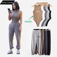 2022 Joggers Mujer Sport Gym Biker Shorts tenues deux pièces ensemble body côtelé Crop Top et short ensemble pour femmes