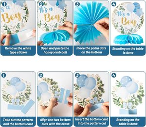 Centros de Mesa de Panal de Abeja para Baby Shower de Niño, Centros de Mesa de Panal de Abeja en Azul Acuarela, Decoraciones para Bautizo de Niño para Fiesta de Cumpleaños - Product Image 3