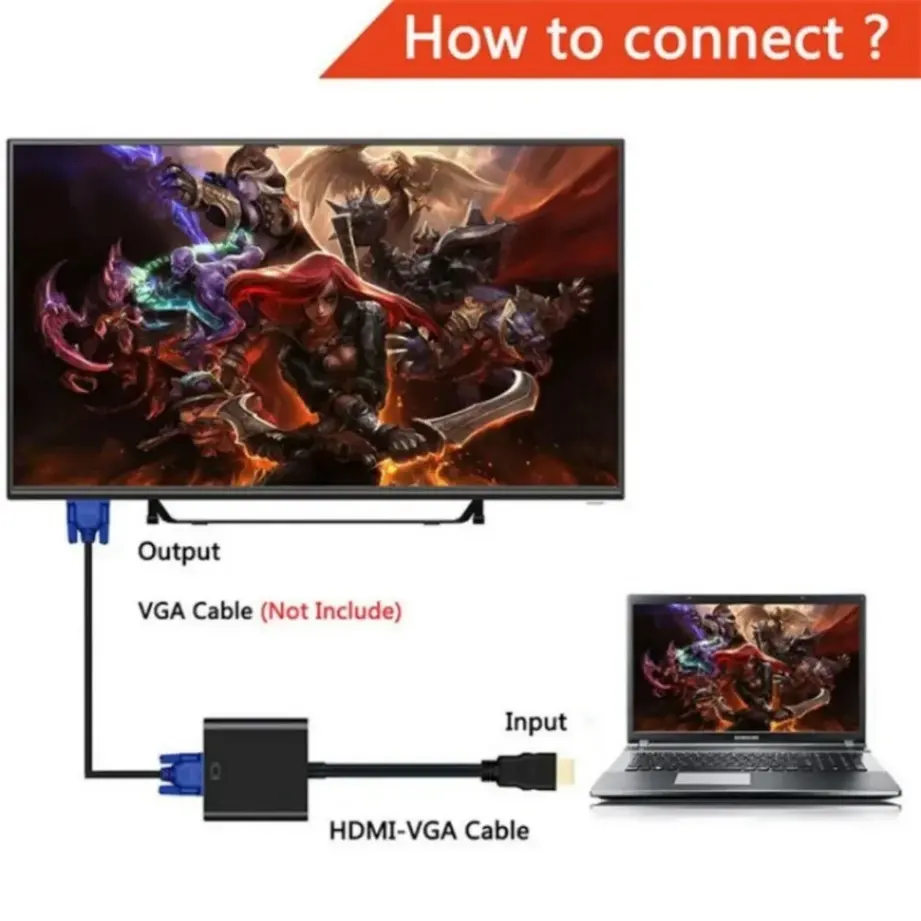 High Speed HDMI To VGA Cable HDTV Converter With Audio HD 1080P HDMI Male To VGA Female Converter Adapter for Laptop PC TV