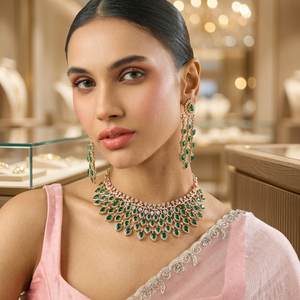 Zircon Short Necklace 182127 Elegant <b>Wedding</b> <b>Accessory</b> with Dazzling Zircon Stones Zinc Alloy Plant Design Green/Mint/Pink - Product Image 2