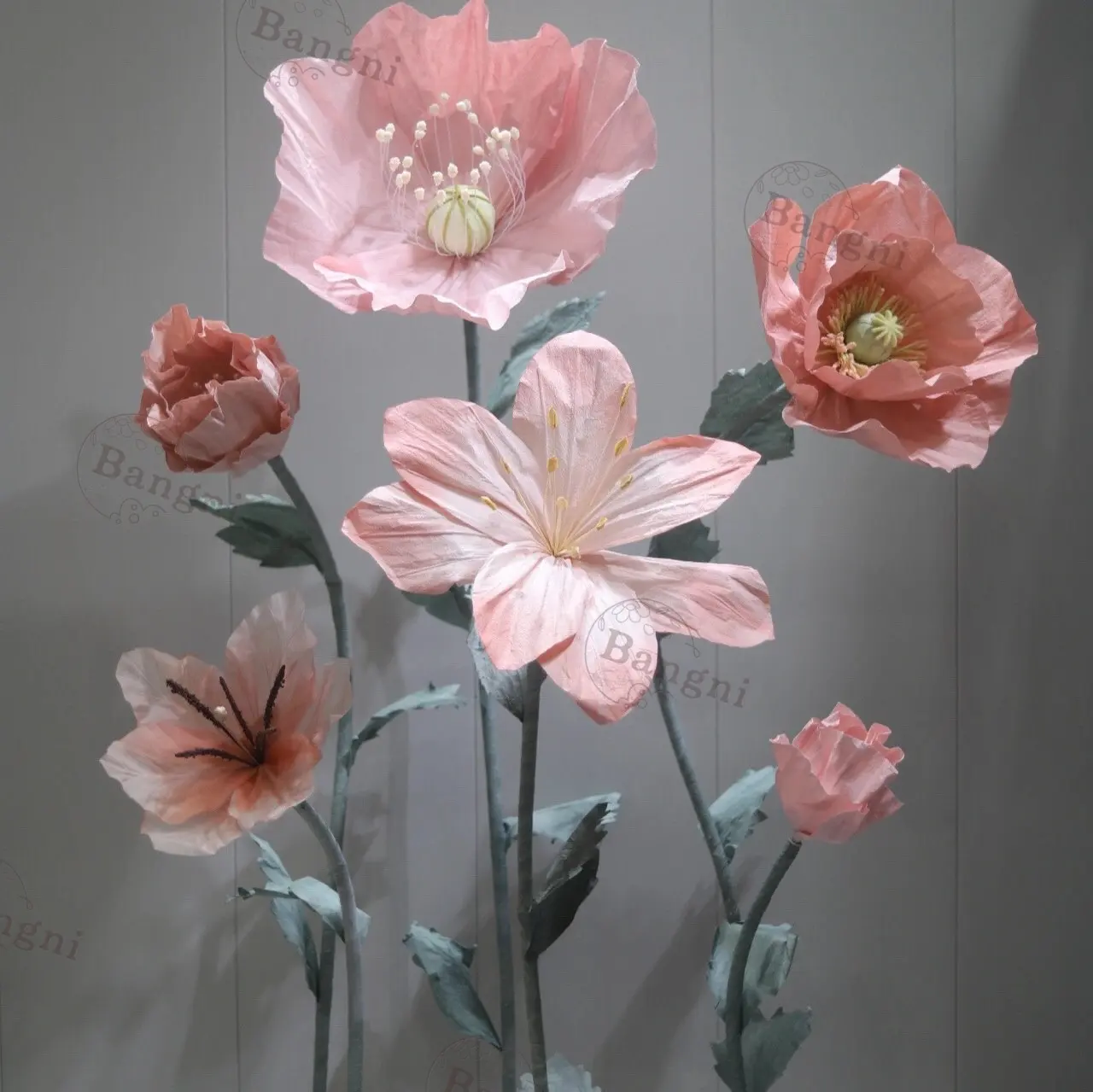 Elegante conjunto personalizable de amapola gigante flores artificiales adornos de boda Fondo ventana decoración de exhibición