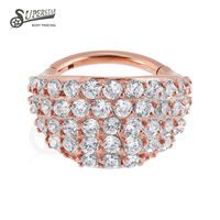 SUPERSTAR Anneau de piercing articulé en acier inoxydable 316L avec serti à griffes et zircone cubique sphérique pour septum, nez, daith et hélix