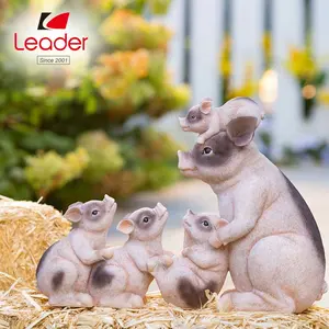 Los mejores adornos de escultura para interiores y exteriores, estatuas de animales de jardín de cerdo, Mama Pig con figurita de lechones