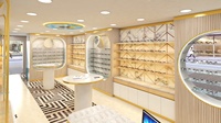 Boutique d'optique de mode Bureau d'accueil en bois Comptoir optique en marbre Vitrine d'affichage optique spéciale haute