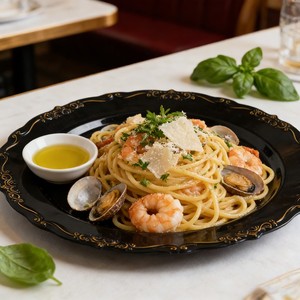 Platos de Cena Negros y Dorados Resistentes con Borde Festoneado para Catering, Restaurantes, Hoteles, Banquetes, Suministro al por Mayor - Product Image 3