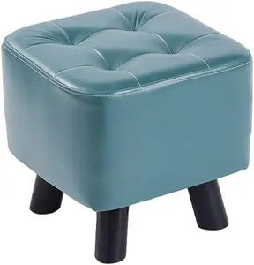 Easy to assemble free sample footstool PU leather rectangle ottoman footrest step stool with wood legs Home Living Room