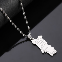 Portugal Carte En Acier Inoxydable Pendentif Collier Mode Transfrontalière pour Hommes Femmes Même Style Pendentif Collier