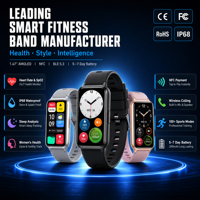 Bracelet connecté intelligent NFC 1.47 AMOLED avec moniteur de fréquence cardiaque, SpO2, suivi du sommeil, étanche IP68, appels sans fil, 100 modes sportifs, OEM