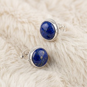 Pendientes de Plata de Ley 925 con Lapislázuli Redondo, Diseño Personalizado OEM/ODM, Joyería de Piedra Natural al por Mayor para Mujer - Product Image 3
