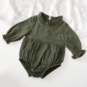 Vente en gros de combinaisons pour bébés en coton et lin à manches longues, col rond, été-automne, personnalisées - Product Image 3