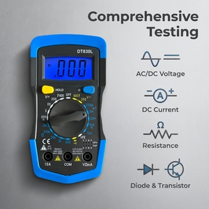 DT830L Handheld Digital Multimeter AC/<strong>DC</strong> Voltage <strong>DC</strong> Current Resistance Diode Transistor Continuity Buzzer 600V 10A Backlit Data - Product Image 2