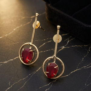 Royal <b>Garnet</b> Stud <b>Earrings</b> for Women Gold Plated Ethnic Party Elegant Statement - Product Image 1