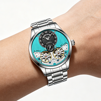 Neuerscheinung Herren Doppel-Tourbillon Automatische Mechanische Uhr Hellblaues Zifferblatt Wasserdicht Edelstahl Modische Armbanduhr