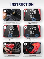 Portable Corded/Cordless 150psi Digital Tire Inflator with Auto-Stop and LED Light Red Plastic