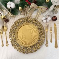 Assiette de présentation en mélamine personnalisée de luxe, ronde, dorée, à motif creux, 13 pouces, pour banquet, mariage, décoration de fête