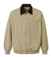 Veste en jean vieilli pour homme de haute qualité avec logo personnalisé, style vintage, en toile avec col montant et techniques de lavage, couleur marron