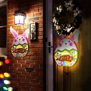 Decorazione per la casa a tema pasqua 2024 con decorazione per la casa a forma di uovo di coniglietto ghirlanda luminosa appesa per porta