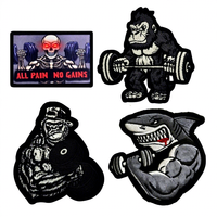 Écusson brodé en tissu polyester-coton sur le thème du fitness, motif crâne animal et haltères, badge moral tactique pour vêtements