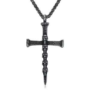New Creative Motorcycle Jewelry 316 Stainless Steel Vintage Style Chunky Black Skull Cross Necklaces for Men Boys