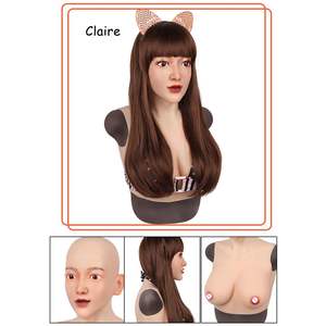 URCHOICE Forme de poitrine E Cup, masque de tête féminin en coton et silicone pour poitrine, travestis, cosplayers, transgenres, travestis - Product Image 3